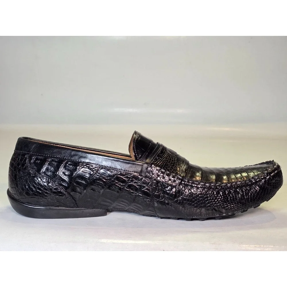 Mezlan Encina Men's Loafers Size 10.5‎ Black Genuine Crocodile Leather Shoes Vtg